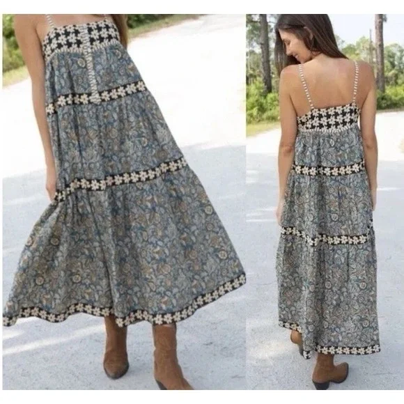 Natural Life Boho Floral Tiered Cotton Maxi Dress Button Front Midi Womens XL - Picture 13 of 14